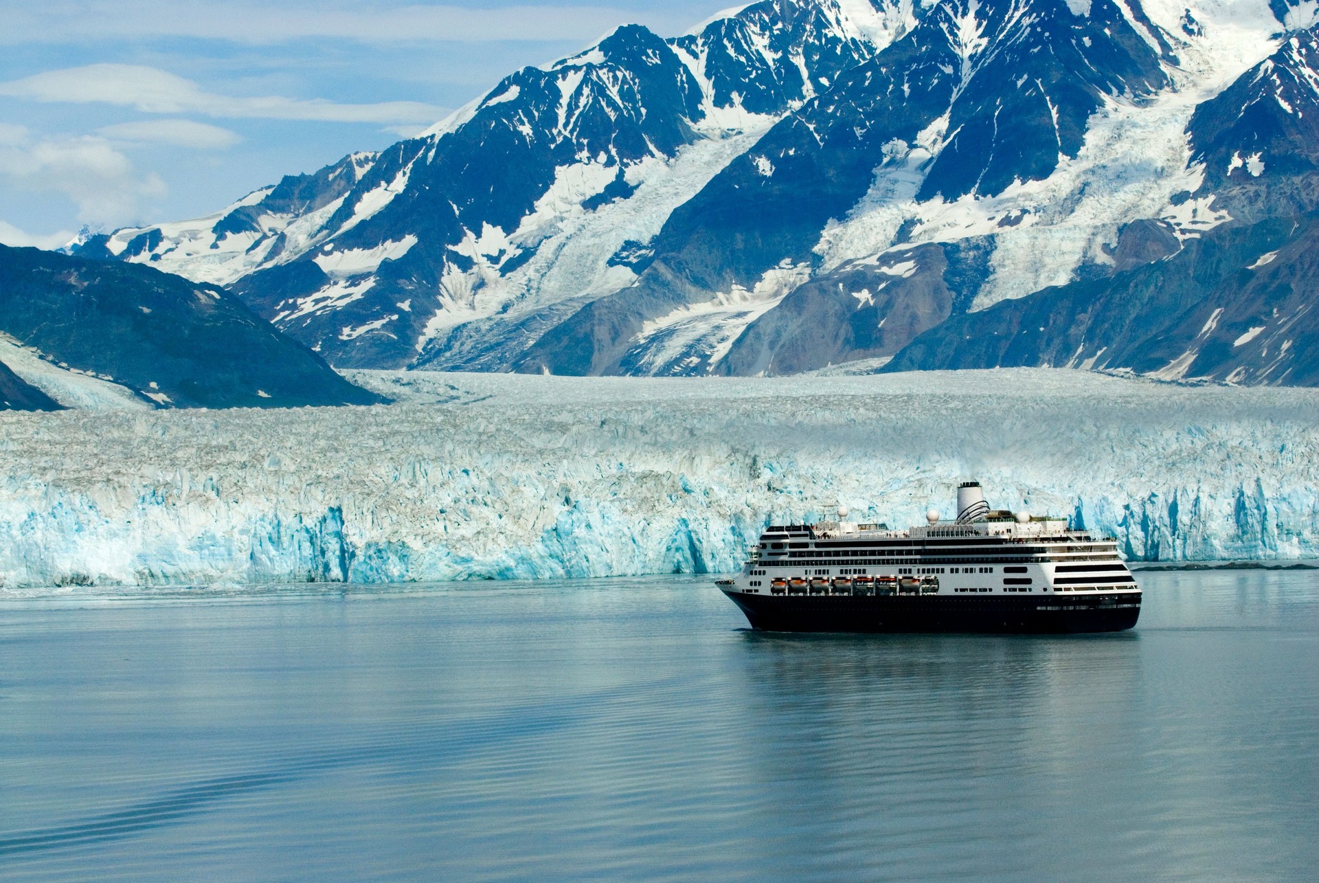 Alaska cruise ship boat near glacier 